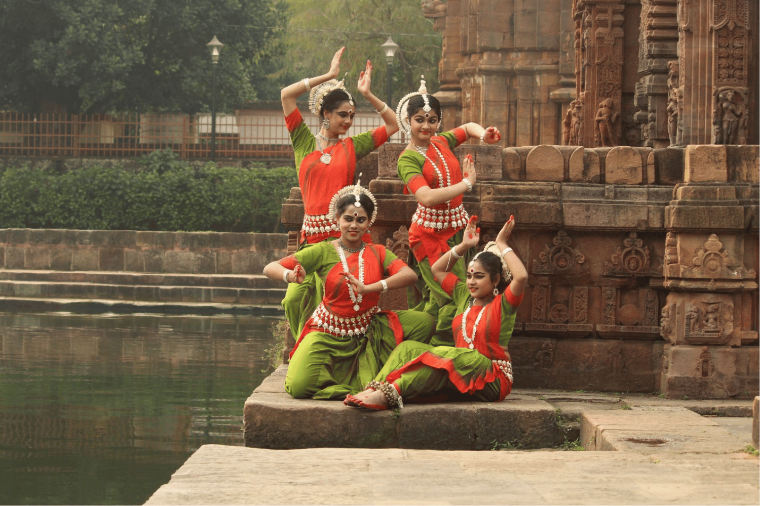 Odissi group performance on temple steps